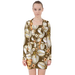 Flowers Pattern Floral Patterns Decorative Art V-neck Bodycon Long Sleeve Dress by uniart180623