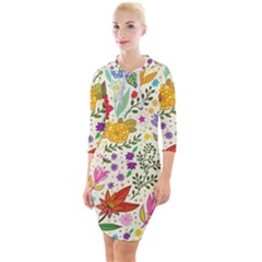 Colorful Flowers Pattern Abstract Patterns Floral Patterns Quarter Sleeve Hood Bodycon Dress by uniart180623