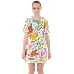 Colorful Flowers Pattern Abstract Patterns Floral Patterns Sixties Short Sleeve Mini Dress by uniart180623