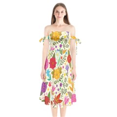 Colorful Flowers Pattern Abstract Patterns Floral Patterns Shoulder Tie Bardot Midi Dress by uniart180623