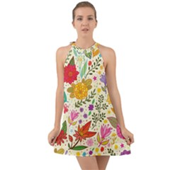 Colorful Flowers Pattern Abstract Patterns Floral Patterns Halter Tie Back Chiffon Dress by uniart180623