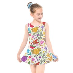 Colorful Flowers Pattern Abstract Patterns Floral Patterns Kids  Skater Dress Swimsuit by uniart180623