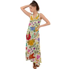 Colorful Flowers Pattern Abstract Patterns Floral Patterns V-neck Chiffon Maxi Dress by uniart180623