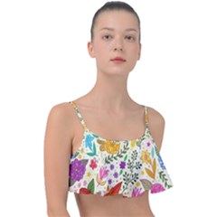 Colorful Flowers Pattern Abstract Patterns Floral Patterns Frill Bikini Top by uniart180623