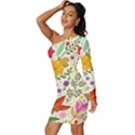 Colorful Flowers Pattern Abstract Patterns Floral Patterns Long Sleeve One Shoulder Mini Dress View2