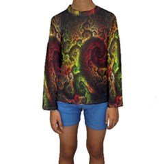 Green And Red Lights Wallpaper Fractal Digital Art Artwork Kids  Long Sleeve Swimwear by uniart180623