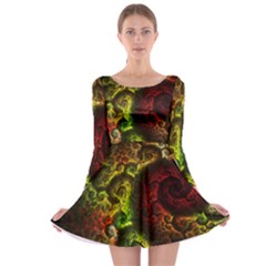 Green And Red Lights Wallpaper Fractal Digital Art Artwork Long Sleeve Skater Dress by uniart180623