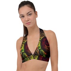 Green And Red Lights Wallpaper Fractal Digital Art Artwork Halter Plunge Bikini Top by uniart180623