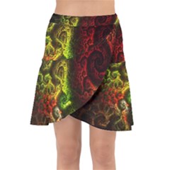 Green And Red Lights Wallpaper Fractal Digital Art Artwork Wrap Front Skirt by uniart180623