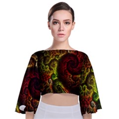 Green And Red Lights Wallpaper Fractal Digital Art Artwork Tie Back Butterfly Sleeve Chiffon Top by uniart180623