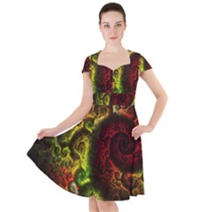 Green And Red Lights Wallpaper Fractal Digital Art Artwork Cap Sleeve Midi Dress by uniart180623