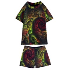 Green And Red Lights Wallpaper Fractal Digital Art Artwork Kids  Swim Tee And Shorts Set by uniart180623