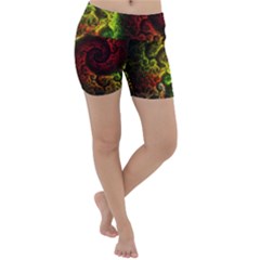 Green And Red Lights Wallpaper Fractal Digital Art Artwork Lightweight Velour Yoga Shorts by uniart180623