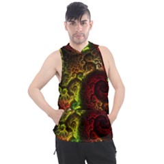 Green And Red Lights Wallpaper Fractal Digital Art Artwork Men s Sleeveless Hoodie by uniart180623