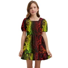 Green And Red Lights Wallpaper Fractal Digital Art Artwork Kids  Short Sleeve Dolly Dress by uniart180623