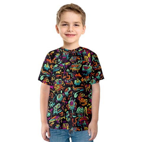 Cartoon Monster Pattern Abstract Background Kids  Sport Mesh Tee by uniart180623