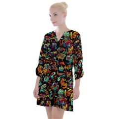 Cartoon Monster Pattern Abstract Background Open Neck Shift Dress by uniart180623