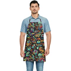 Cartoon Monster Pattern Abstract Background Kitchen Apron by uniart180623