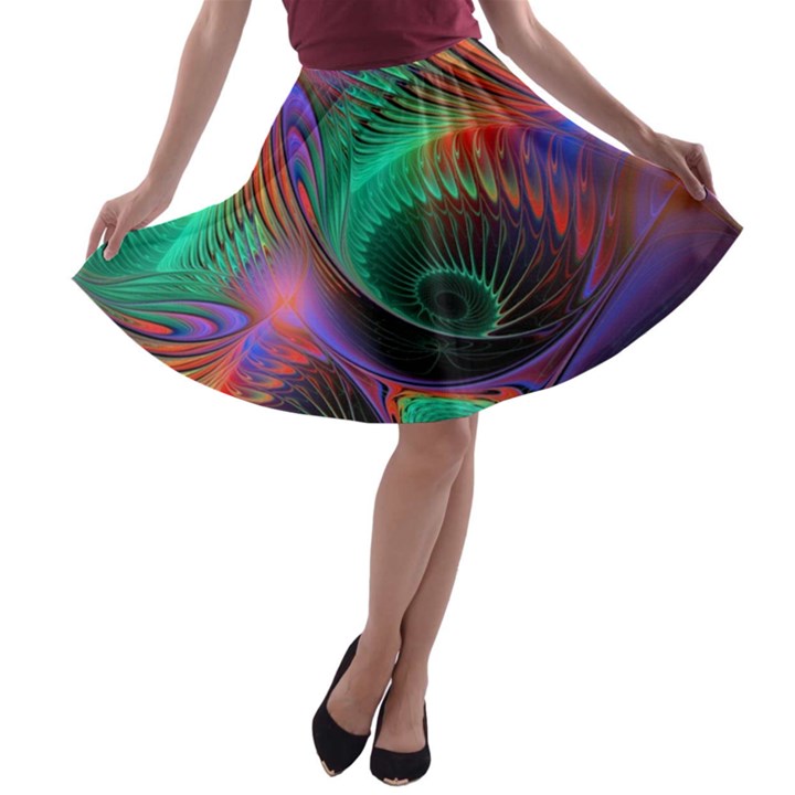 Circle Art 3d Artwork Graphics Vortex Colorful Digital Art A-line Skater Skirt