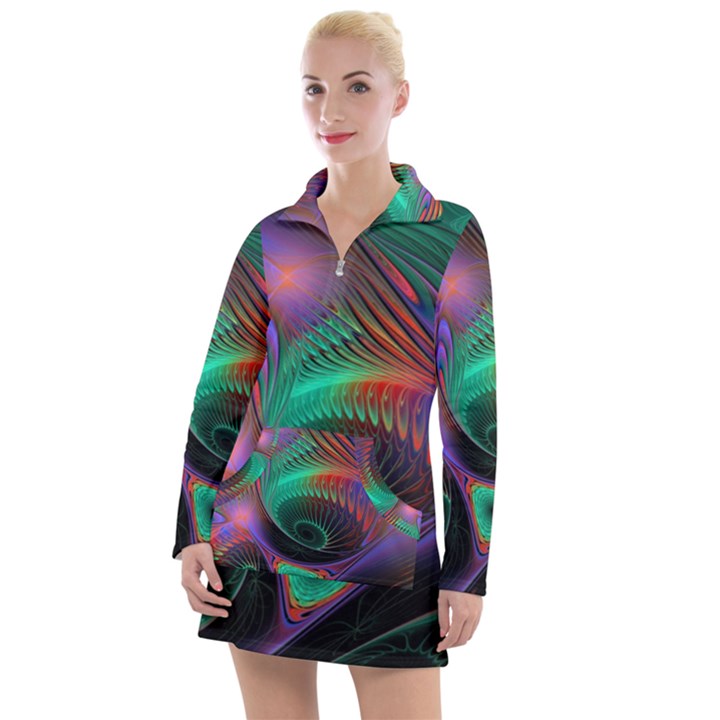 Circle Art 3d Artwork Graphics Vortex Colorful Digital Art Women s Long Sleeve Casual Dress