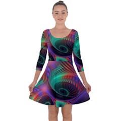 Circle Art 3d Artwork Graphics Vortex Colorful Digital Art Quarter Sleeve Skater Dress by uniart180623