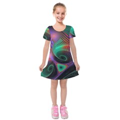 Circle Art 3d Artwork Graphics Vortex Colorful Digital Art Kids  Short Sleeve Velvet Dress by uniart180623