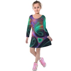 Circle Art 3d Artwork Graphics Vortex Colorful Digital Art Kids  Long Sleeve Velvet Dress by uniart180623