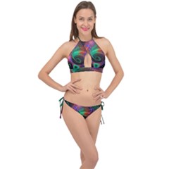 Circle Art 3d Artwork Graphics Vortex Colorful Digital Art Cross Front Halter Bikini Set by uniart180623