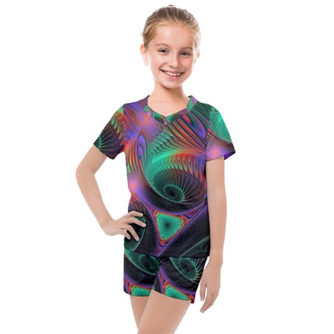 Circle Art 3d Artwork Graphics Vortex Colorful Digital Art Kids  Mesh Tee And Shorts Set by uniart180623