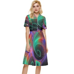 Circle Art 3d Artwork Graphics Vortex Colorful Digital Art Button Top Knee Length Dress by uniart180623