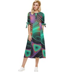 Circle Art 3d Artwork Graphics Vortex Colorful Digital Art Bow Sleeve Chiffon Midi Dress by uniart180623