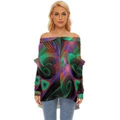 Circle Art 3d Artwork Graphics Vortex Colorful Digital Art Off Shoulder Chiffon Pocket Shirt by uniart180623