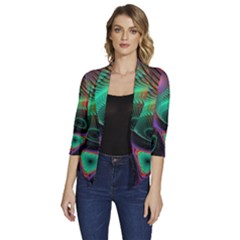 Circle Art 3d Artwork Graphics Vortex Colorful Digital Art Women s Draped Front 3/4 Sleeve Shawl Collar Jacket by uniart180623