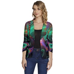 Circle Art 3d Artwork Graphics Vortex Colorful Digital Art Women s One-button 3/4 Sleeve Short Jacket by uniart180623