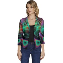 Circle Art 3d Artwork Graphics Vortex Colorful Digital Art Women s Casual 3/4 Sleeve Spring Jacket