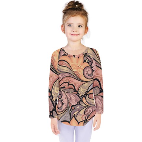 Colorful Paisley Background Artwork Paisley Patterns Kids  Long Sleeve Tee by uniart180623