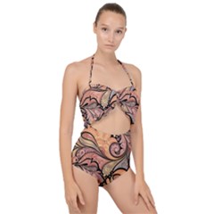 Colorful Paisley Background Artwork Paisley Patterns Scallop Top Cut Out Swimsuit by uniart180623