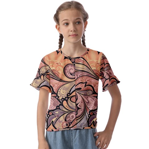 Colorful Paisley Background Artwork Paisley Patterns Kids  Cuff Sleeve Scrunch Bottom Tee by uniart180623