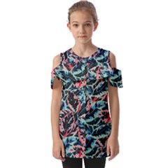 Leaves Leaf Pattern Patterns Colorfu Fold Over Open Sleeve Top by uniart180623