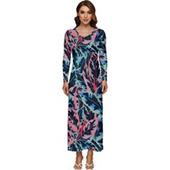 Leaves Leaf Pattern Patterns Colorfu Long Sleeve Longline Maxi Dress by uniart180623