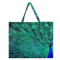 Green And Blue Peafowl Peacock Animal Color Brightly Colored Zipper Large Tote Bag by uniart180623