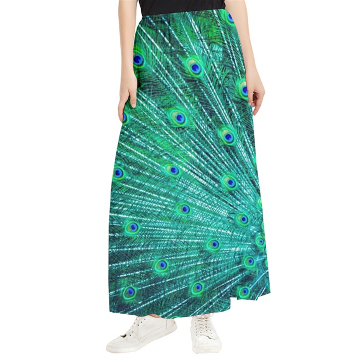 Green And Blue Peafowl Peacock Animal Color Brightly Colored Maxi Chiffon Skirt