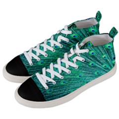 Green And Blue Peafowl Peacock Animal Color Brightly Colored Men s Mid-top Canvas Sneakers by uniart180623