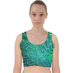 Green And Blue Peafowl Peacock Animal Color Brightly Colored Velvet Racer Back Crop Top by uniart180623