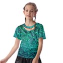 Green And Blue Peafowl Peacock Animal Color Brightly Colored Kids  Front Cut Tee View2