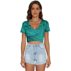 Green And Blue Peafowl Peacock Animal Color Brightly Colored V-neck Crop Top by uniart180623