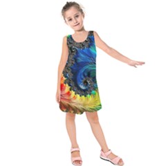 Colorful Digital Art Fractal Design Kids  Sleeveless Dress by uniart180623