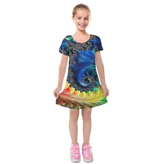 Colorful Digital Art Fractal Design Kids  Short Sleeve Velvet Dress by uniart180623