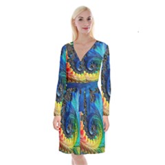 Colorful Digital Art Fractal Design Long Sleeve Velvet Front Wrap Dress by uniart180623