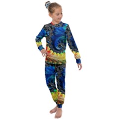 Colorful Digital Art Fractal Design Kids  Long Sleeve Set  by uniart180623